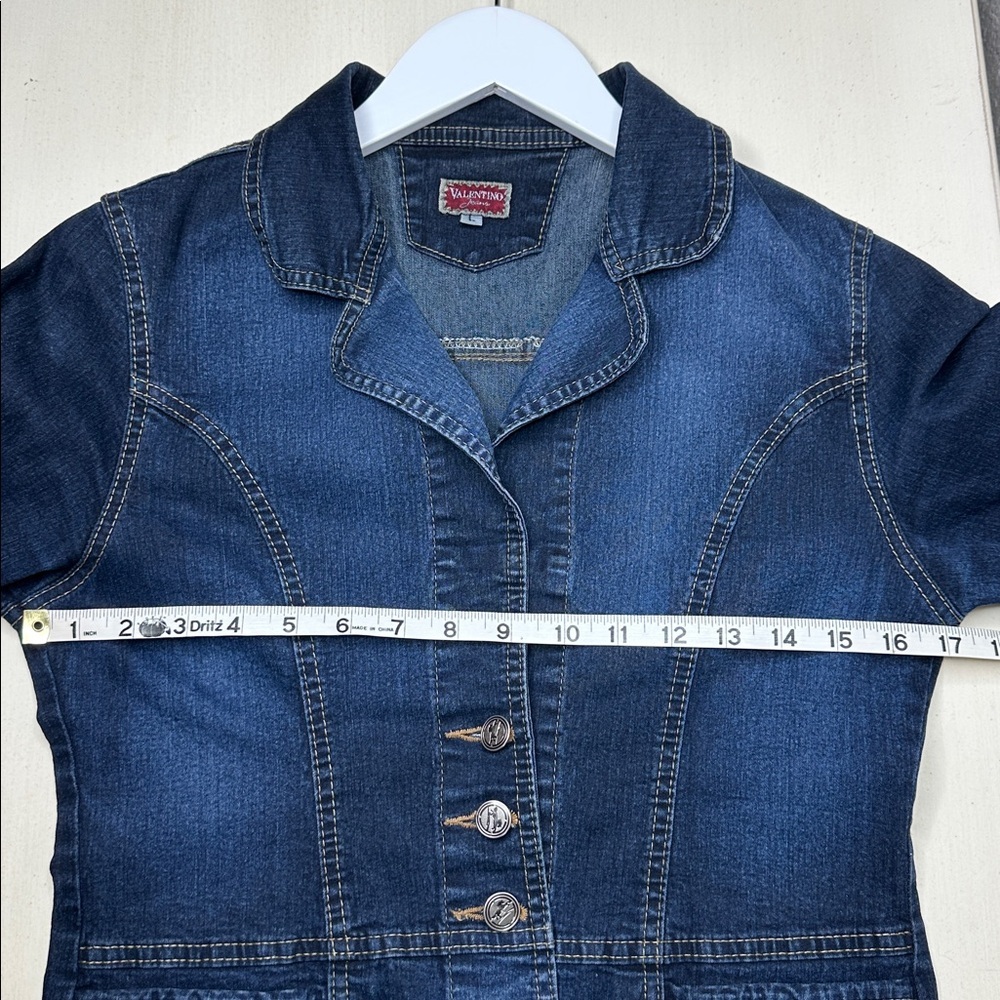 Vintage Valentino‎ Blue Denim 3 Button Blazer Style Embroidered Jean Jacket L - Picture 8 of 10